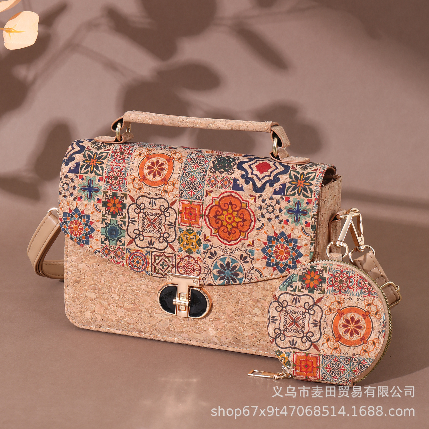 European Bohemian Natural Cork Ethnic Patchwork Mother-Daughter Bag Fashion Women's Crossbody Handbag Shoulder Bag - Thumbnail 2