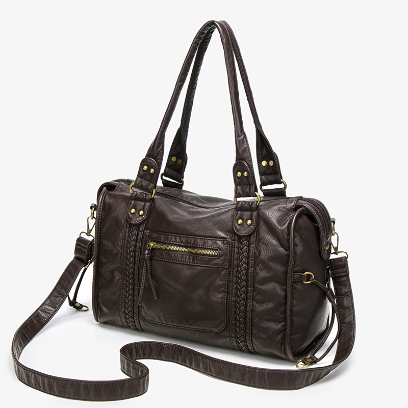 Hot Selling French Vintage Motorcycle Bag, Shoulder Crossbody Tote Bag, Large Capacity Women's Washed Leather Bag - Thumbnail 2