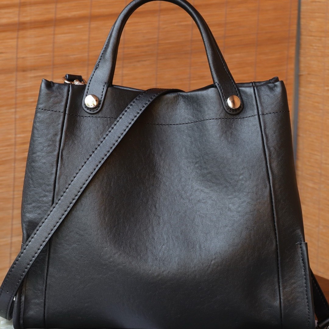 2025 Autumn/Winter New French Fashion Genuine Leather Tote Bag Large Capacity Shoulder Handbag For Women Solid Color - Thumbnail 3
