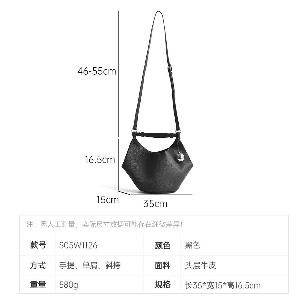 Niche Luxury Top Grain Cowhide Leather Handbag & Shoulder Bag, European Style Large Capacity Commuter Tote, Casual Shopping Bag - Thumbnail 4