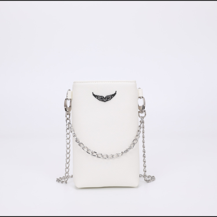 ZV French Style Phone Bag - Classic Wing Rhinestone, Textured Lychee Grain, Bucket Shape Chain Shoulder Crossbody Small Bag - Thumbnail 6