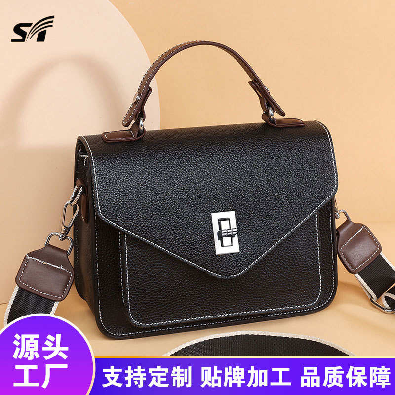 Cross-Border Genuine Leather Elegant Women's Handbag, Versatile New Commuter Messenger Bag, French Style Crossbody Small Square Bag