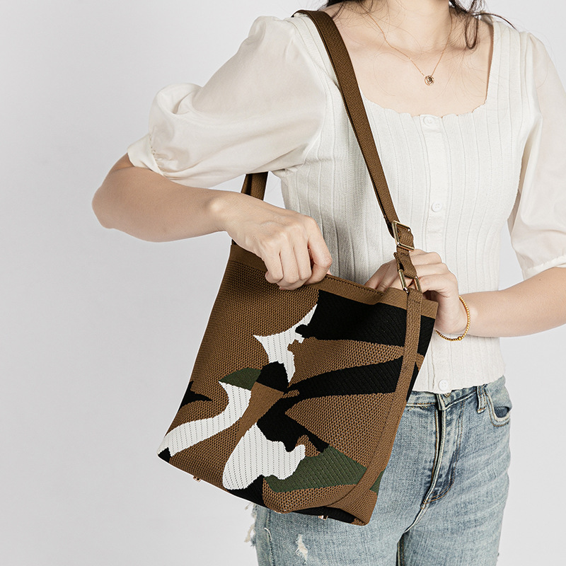 Nordic Style Niche Camouflage National Style Knitted Shoulder Crossbody Bag For Women, Large Capacity Casual Handbag - Thumbnail 2